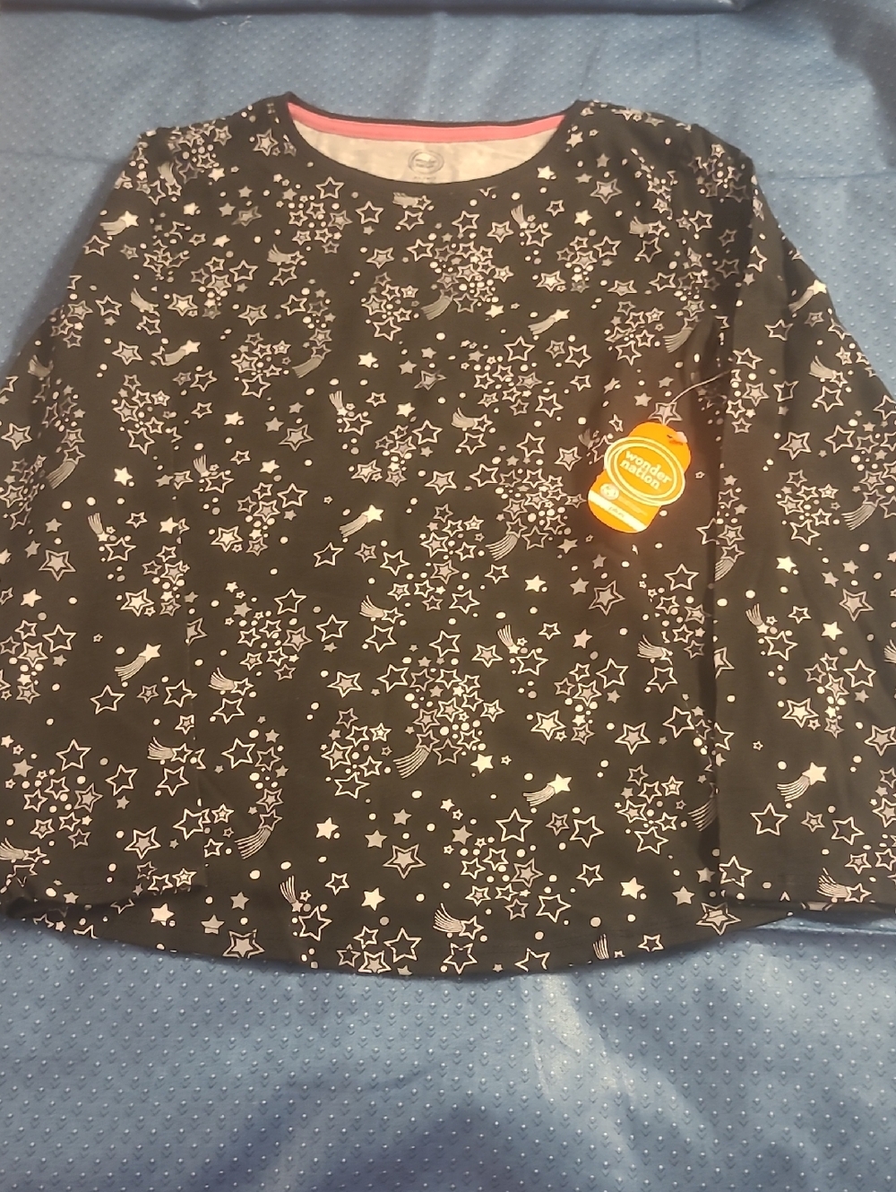 wonder nation Black Long Sleeve Tee with White Star & Moon Print